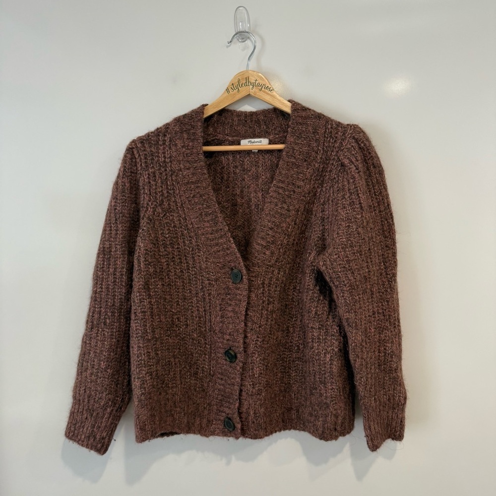 Madewell Willowbend V-Neck Pleat-Sleeve Cardigan Sweater - Picture 4 of 9
